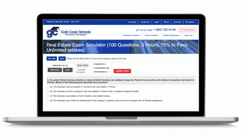 Example view of exam simulator on a desktop.